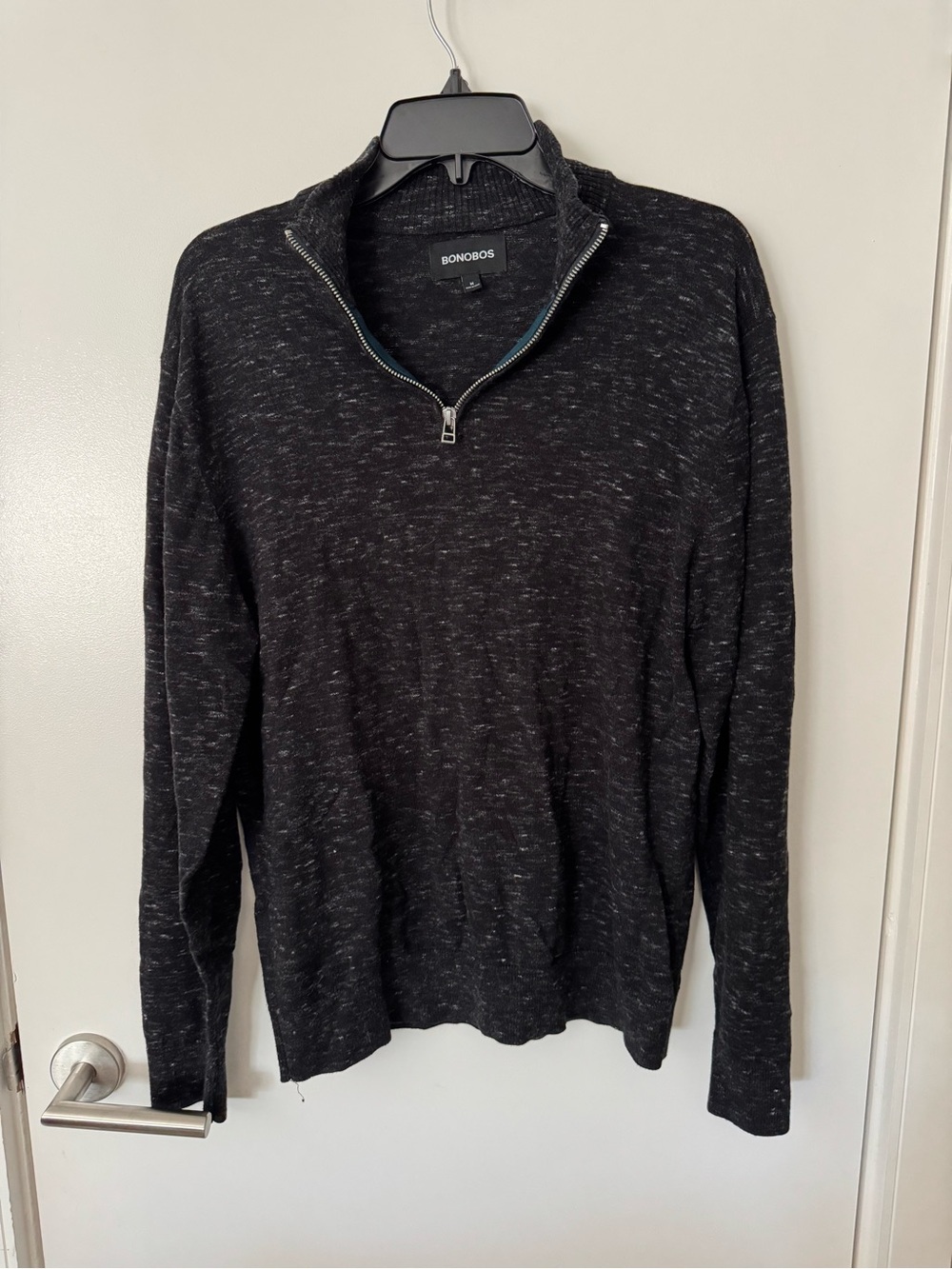 Bonobos Men's Black Heather Cotton/Cashmere Quarter-Zip Sweater Size Medium
